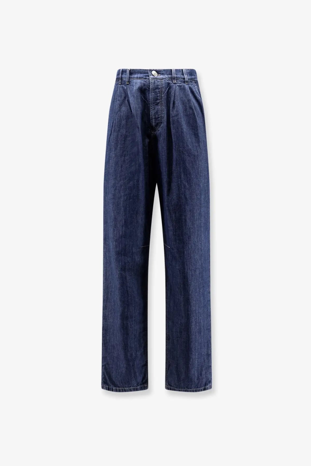 Brunello Cucinelli men’s dark blue high waist straight-leg cotton denim trousers