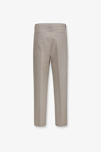 Beige brunello cucinelli men’s cotton and linen tailored trousers with a straight-leg cut and subtle back pockets shown from the back