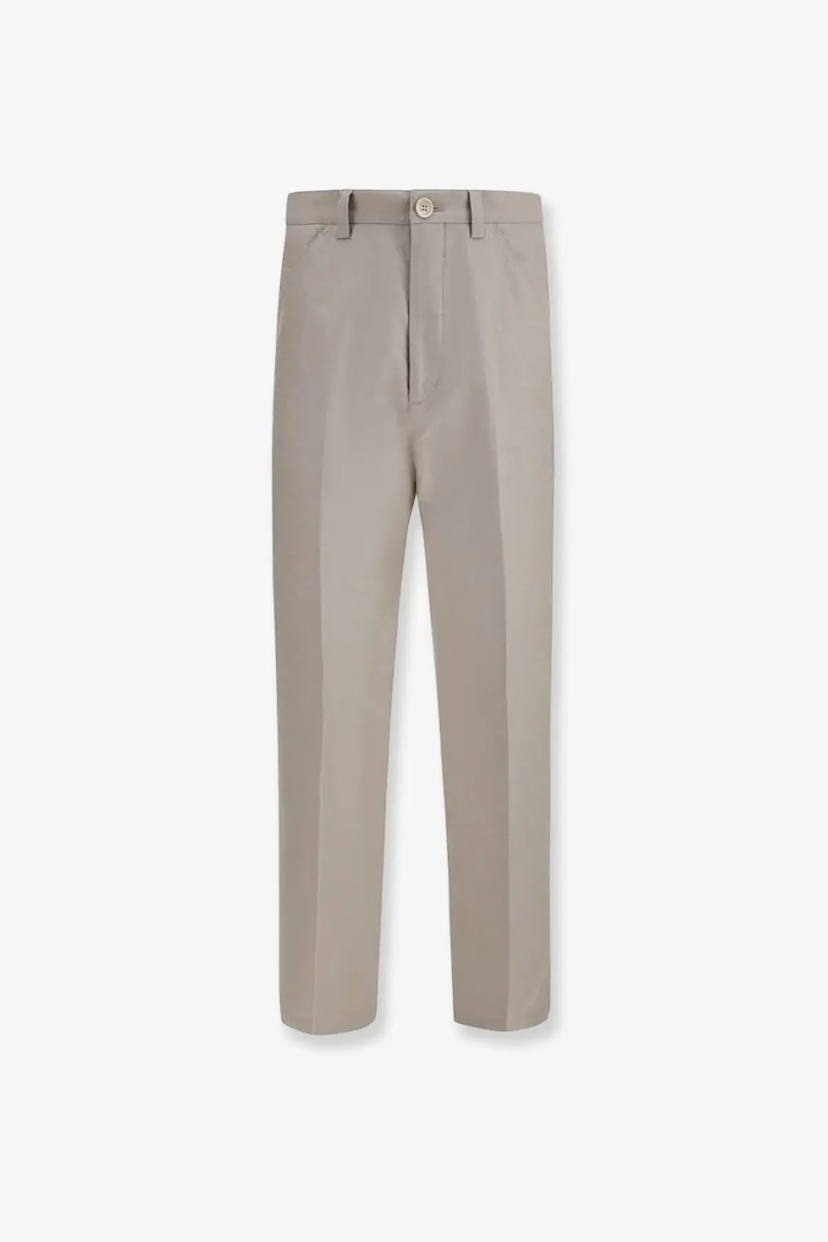 Beige brunello cucinelli men’s cotton and linen tailored trousers with clean modern cut and subtle creases