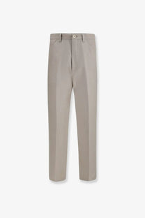 Beige brunello cucinelli men’s cotton and linen tailored trousers with clean modern cut and subtle creases