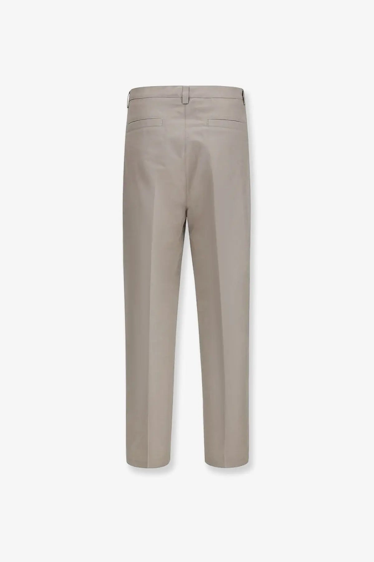 Beige brunello cucinelli men’s cotton and linen tailored trousers with a clean straight-leg cut and subtle back pockets shown from the back