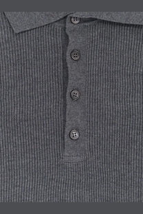 Brunello Cucinelli men’s cotton polo shirt grey with gray ribbed knit fabric and dark gray buttons
