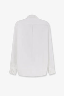 Brunello cucinelli men’s white cotton shirt with classic collar and subtle back seam detailing shown from back side