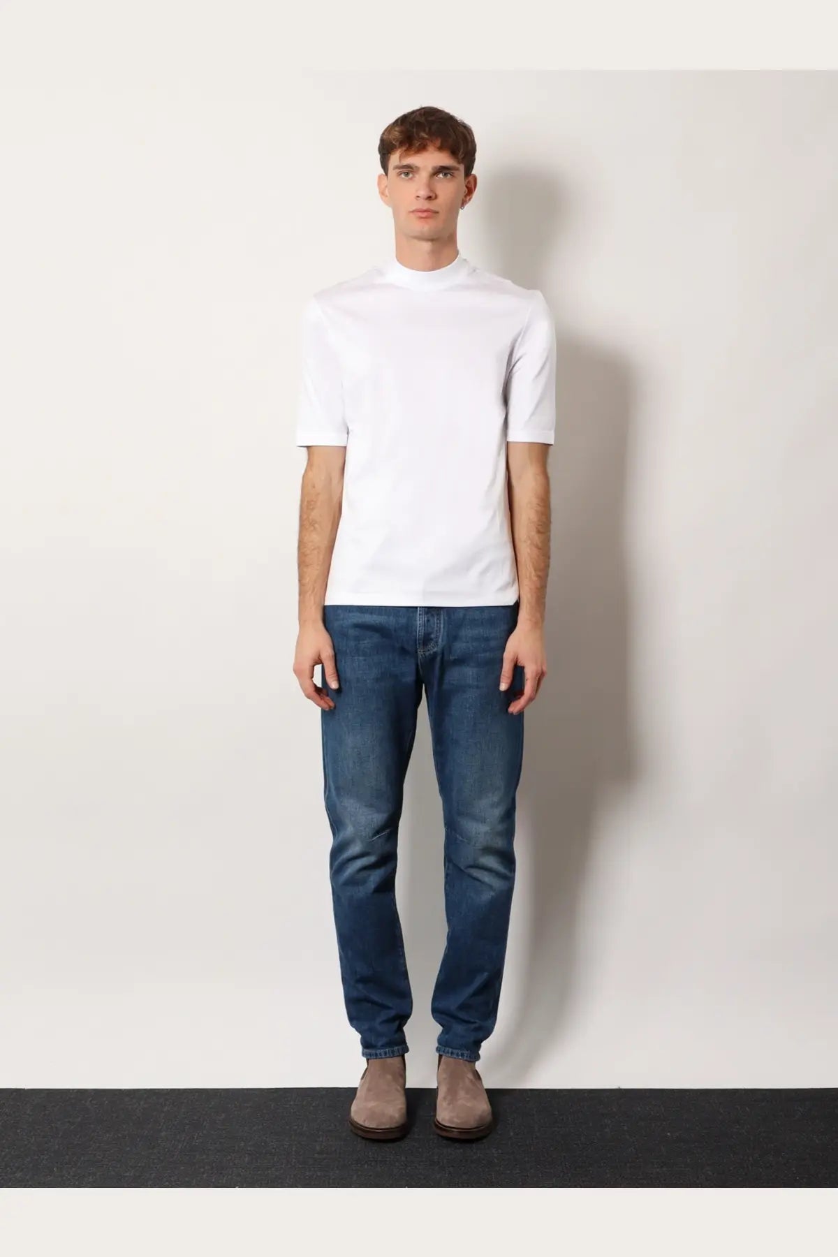 Brunello Cucinelli men’s white cotton short-sleeved turtleneck shirt ideal for stylish casual wear