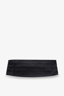 Black satin cummerbund with sleek pleated design for men by brunello cucinelli in cotton and silk notte material