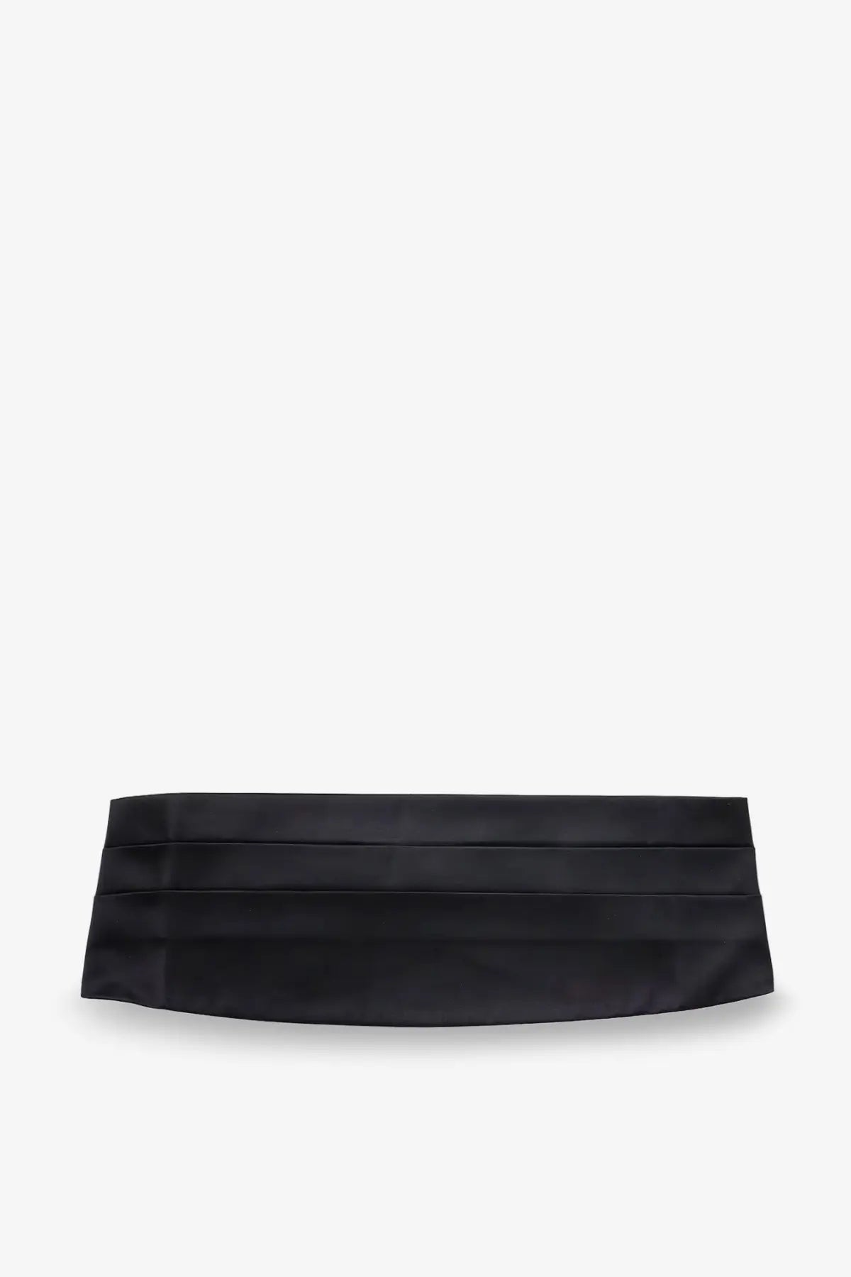 Brunello Cucinelli men’s black satin cotton and silk cummerbund with a sleek pleated design called notte