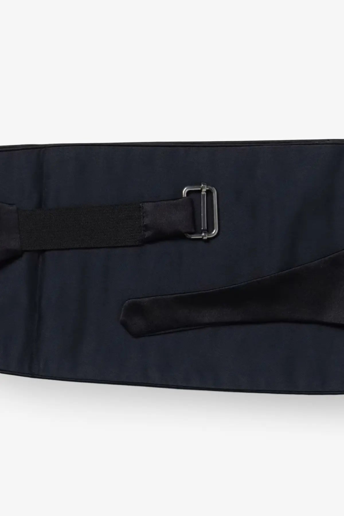 Brunello Cucinelli men’s black satin cotton and silk cummerbund with silver buckle and adjustable strap