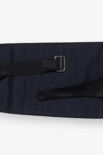 Brunello Cucinelli men’s black satin cotton and silk cummerbund with silver buckle and adjustable strap
