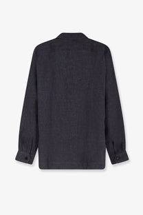 Dark gray brunello cucinelli men’s easy fit linen shirt with subtle textured weave and classic buttoned cuffs