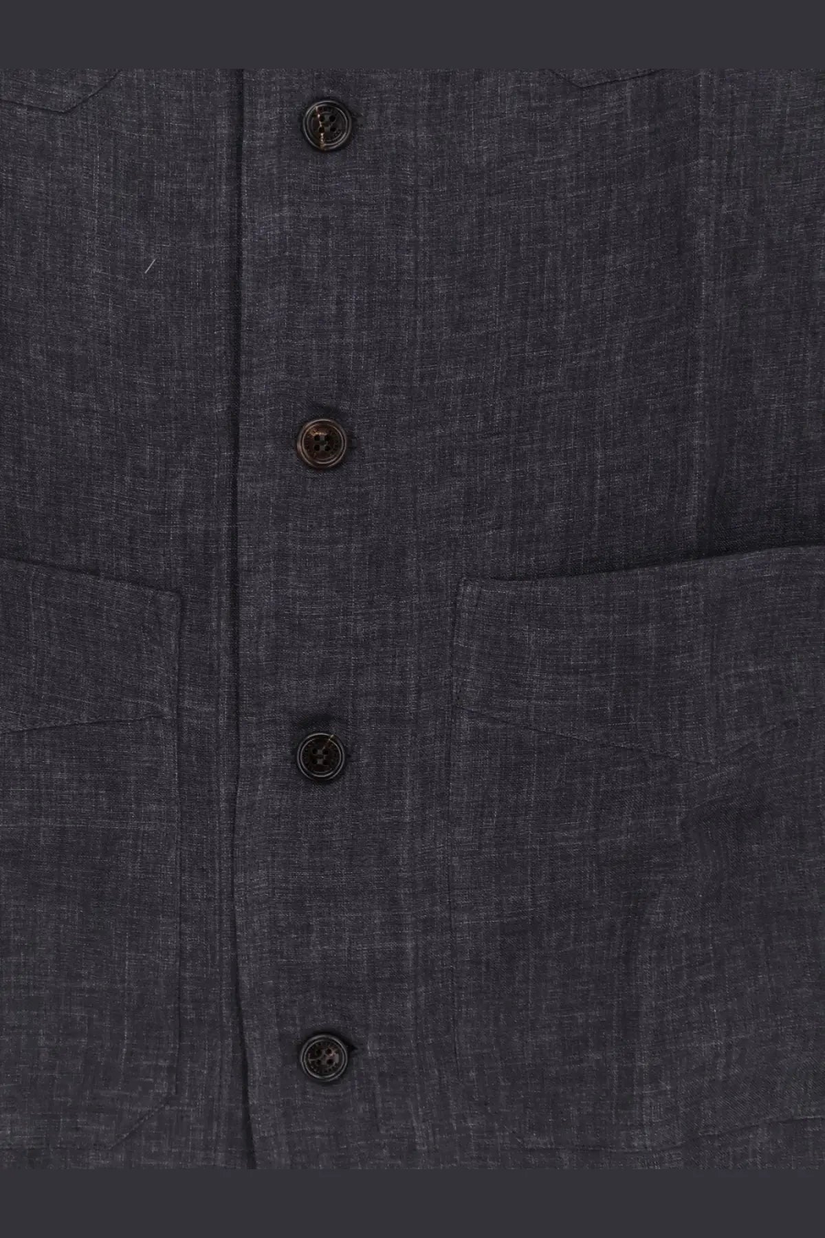 Dark gray textured fabric vest with black buttons and two front pockets for brunello cucinelli men easy fit grey linen shirt