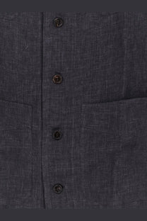 Dark gray textured fabric vest with black buttons and two front pockets for brunello cucinelli men easy fit grey linen shirt