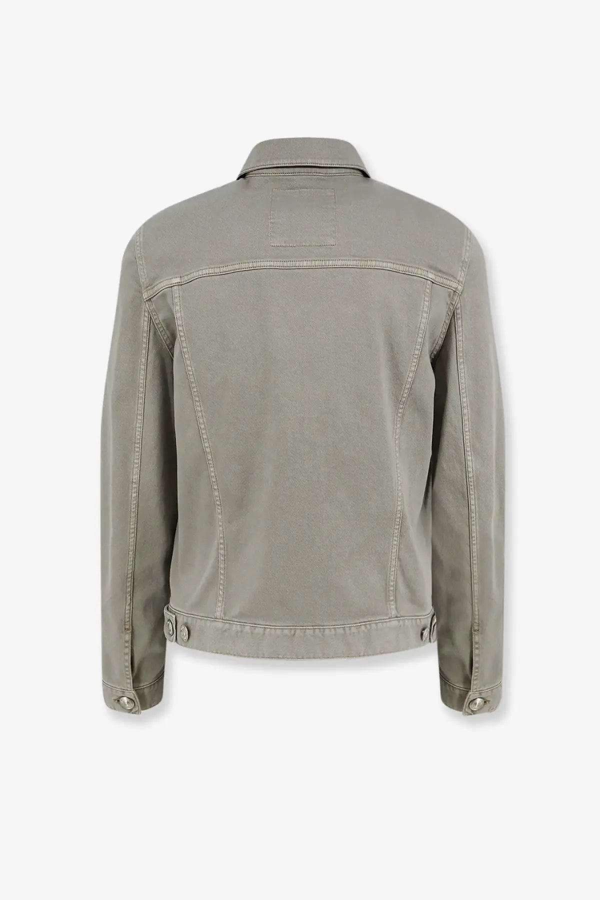 Brunello Cucinelli men’s grey denim jacket with classic collar buttoned cuffs hem and visible seam stitching
