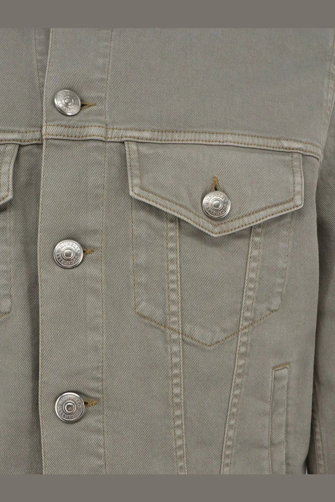Brunello Cucinelli men’s grey denim jacket with silver toned circular buttons in light gray denim material