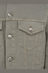 Brunello Cucinelli men’s grey denim jacket with silver toned circular buttons in light gray denim material