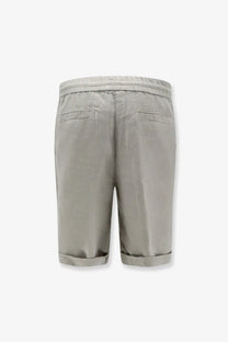 Brunello Cucinelli men’s light gray cotton shorts with elastic waistband and rolled cuffs in linen bermuda style