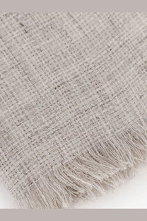 Brunello Cucinelli men’s linen scarf grey with soft light gray woven texture and natural fiber fringe
