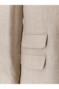 Beige textured tweed blazer with two flap pockets from brunello cucinelli men’s linen and wool suit beige