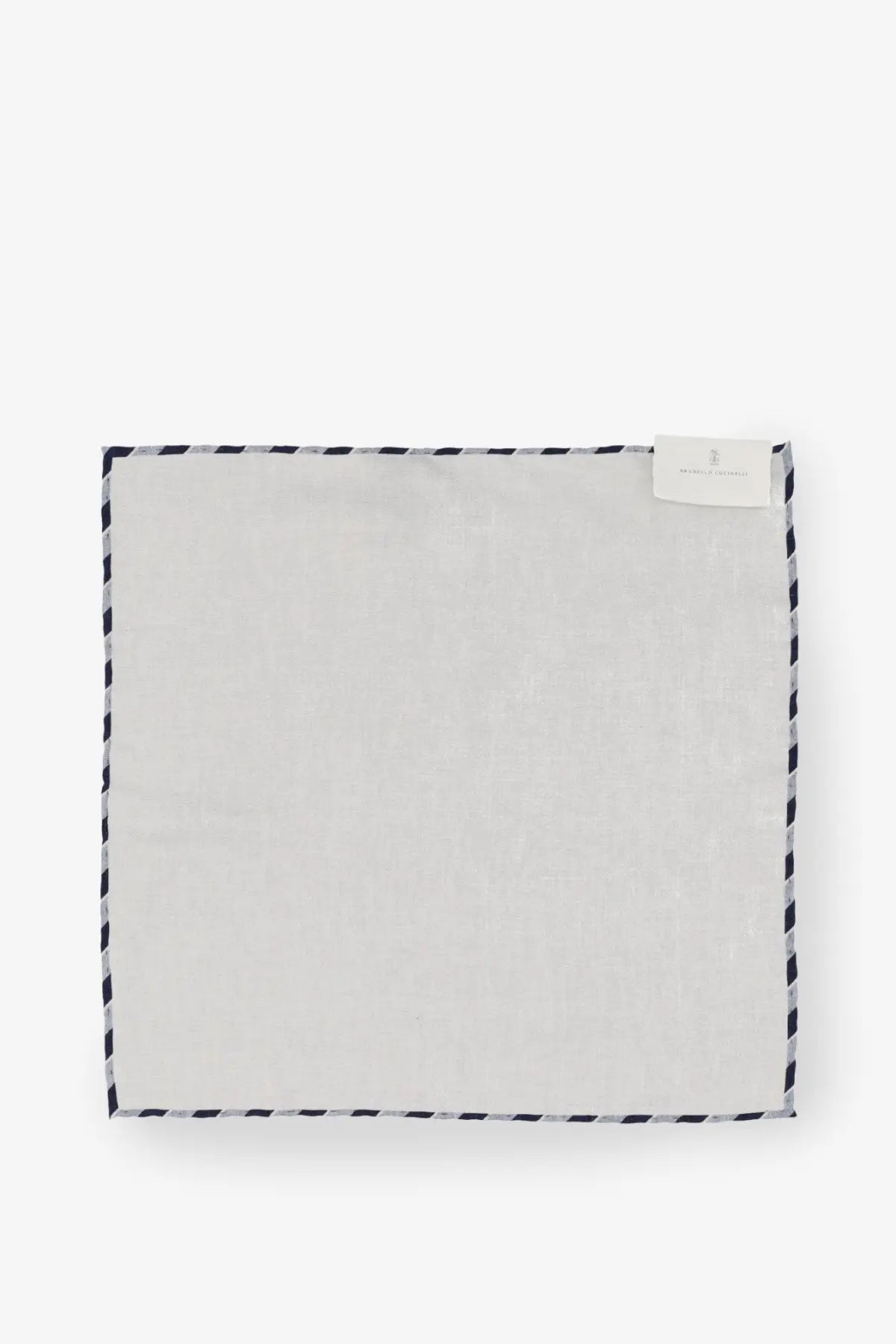 Brunello Cucinelli men’s white silk pocket square with subtle texture and black and white zigzag border