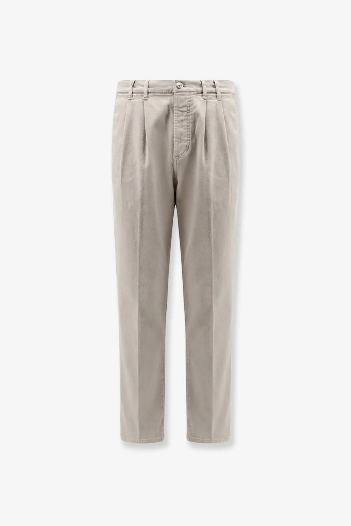 Beige pleated chino trousers with a classic straight-leg cut and button closure from brunello cucinelli brown stretch canvas collection
