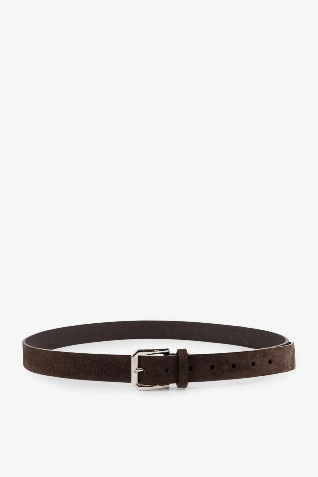 Brunello cucinelli men’s suede belt africa in brown with a silver-toned buckle and premium suede material