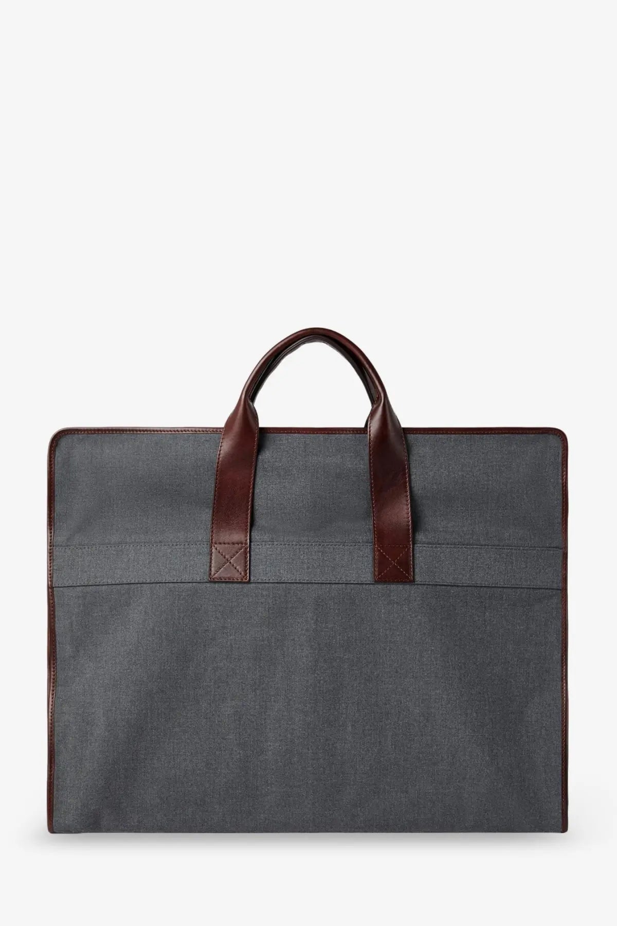 Brunello Cucinelli men’s technical fabric and leather garment bag in grey with brown leather handles and trim