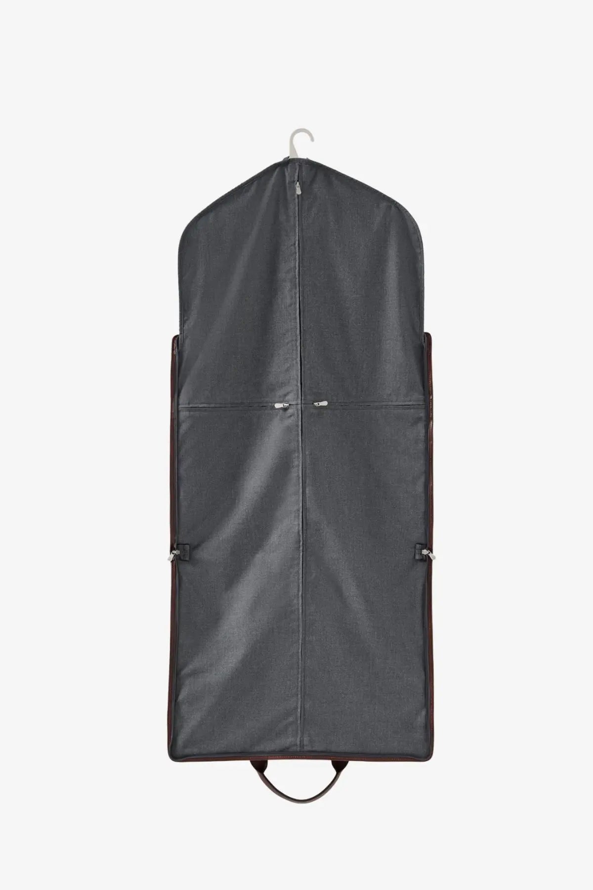 Brunello Cucinelli men’s garment bag in black technical fabric with silver zipper and matching leather handles