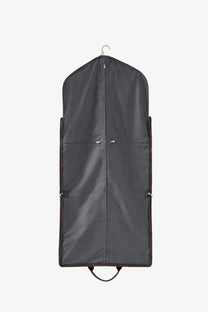 Brunello Cucinelli men’s garment bag in black technical fabric with silver zipper and matching leather handles