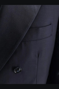Brunello cucinelli men’s virgin wool and silk tuxedo in blue with a black textured suit jacket and single silver button