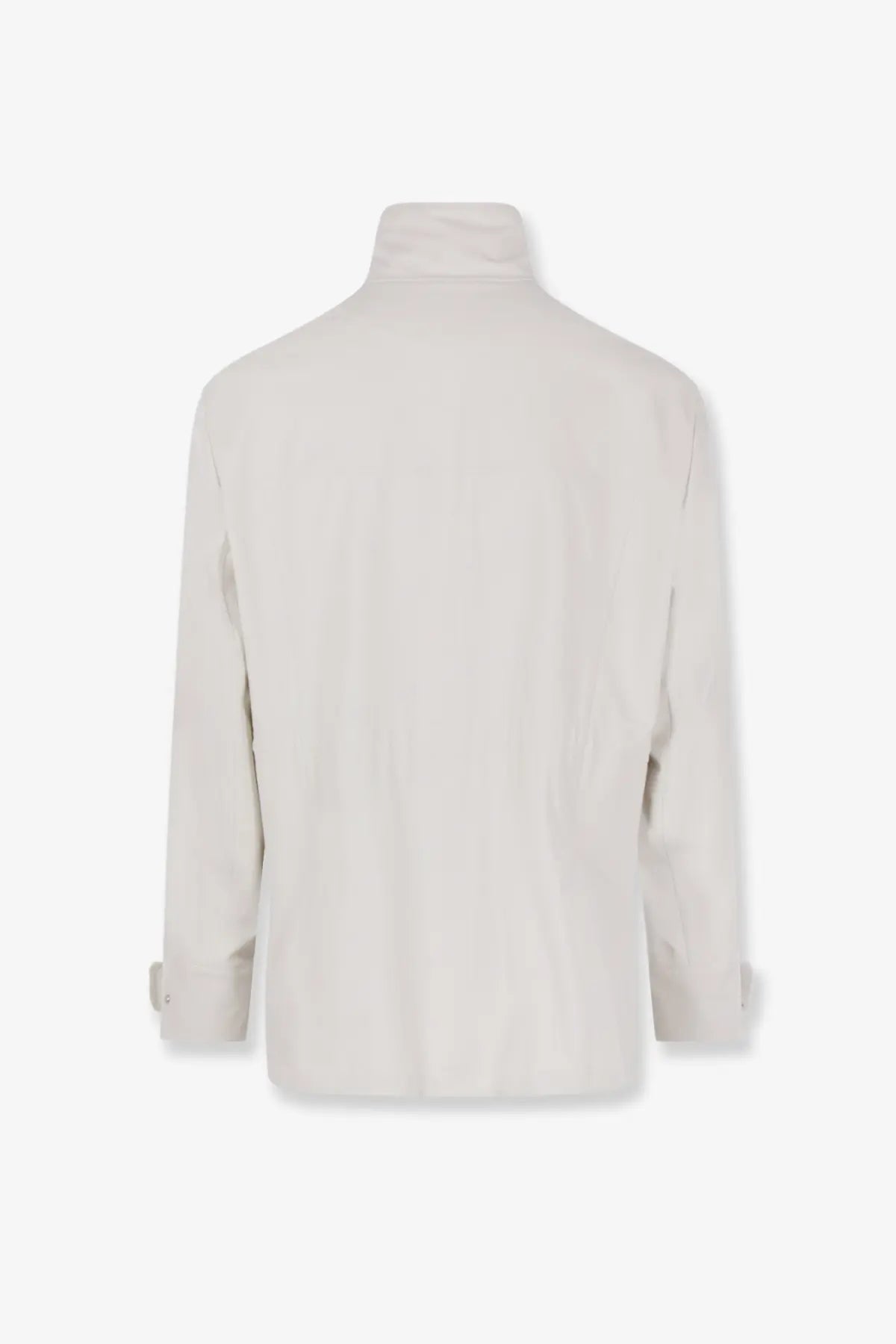 Brunello Cucinelli men’s waterproof off-white turtleneck jacket with minimalist design and subtle seam detailing