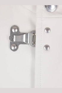 Brunello Cucinelli men’s waterproof sahariana white raincoat with silver-toned metal buckle and button fastenings