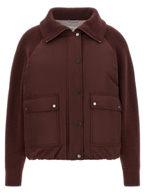 Brunello Cucinelli Shiny Zipper Pull Down Jacket Red