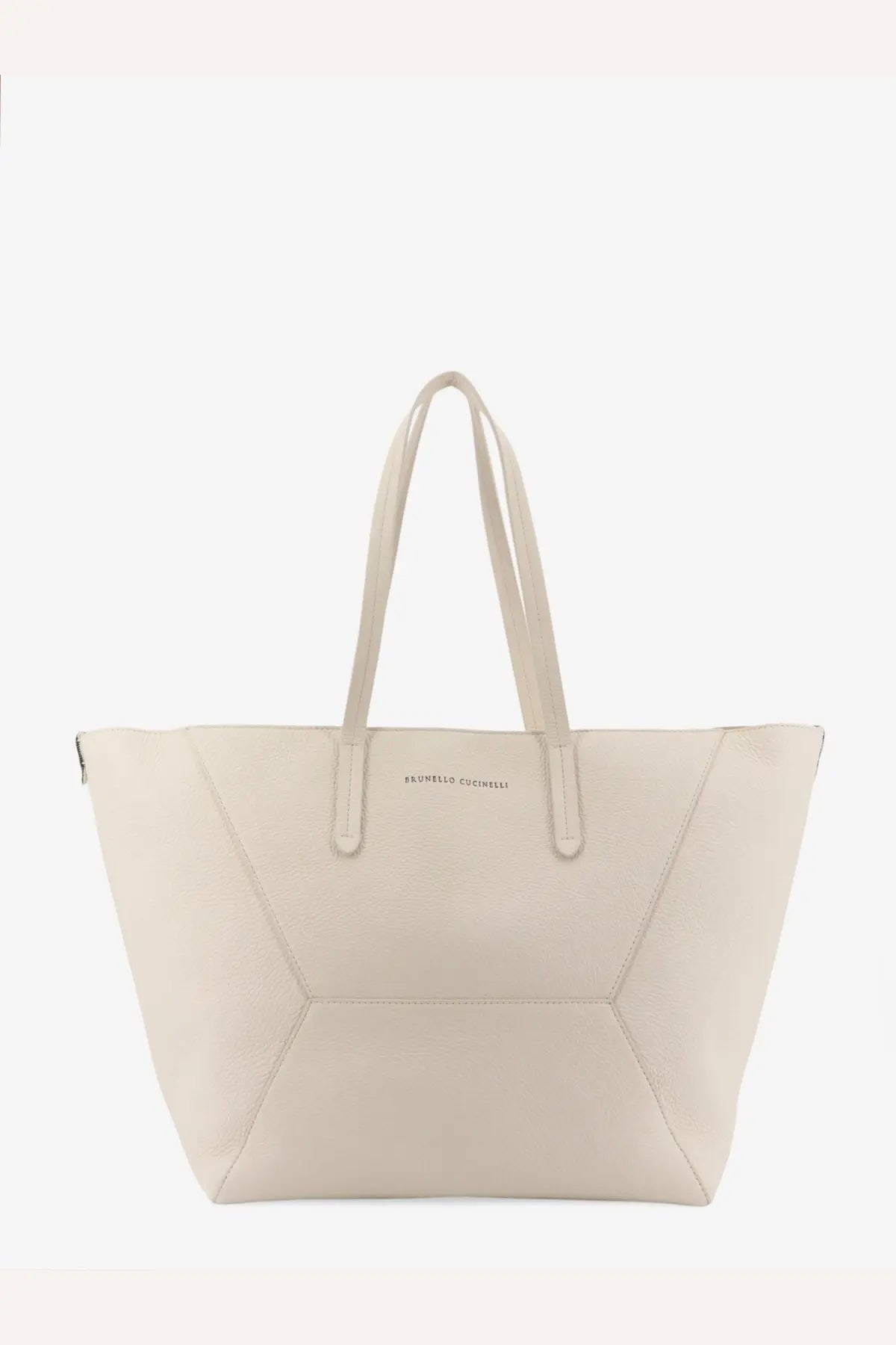 Brunello Cucinelli women’s white BC Duo hammered leather crossbody bag with cream leather tote and geometric paneling