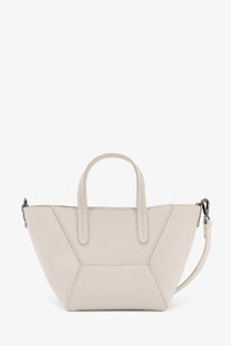 Brunello Cucinelli women’s white cream leather tote bag with geometric paneling and modern structured design