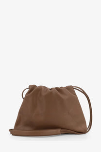 Brunello cucinelli women’s bc duo brown drawstring crossbody bag in smooth leather-like material with minimalist design