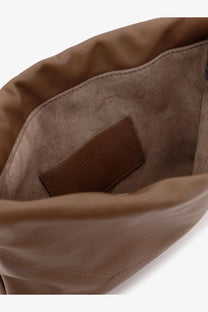 Brunello Cucinelli women’s BC duo brown leather crossbody bag with suede interior and matching leather brand patch