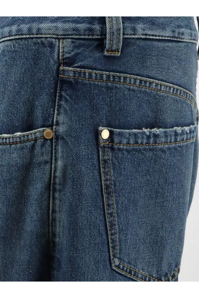 Brunello Cucinelli women’s the contemporary square jeans in blue dark denim with classic stitching and metallic buttons