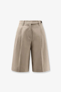 Beige pleated brunello cucinelli women’s cotton and linen shorts with tailored waistband and button closure