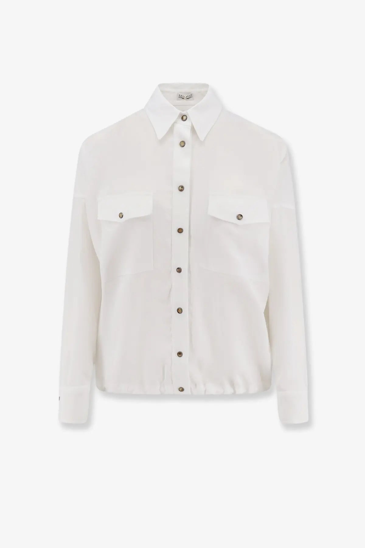 Brunello cucinelli women’s white cotton button-up shirt with classic collar and two chest pockets