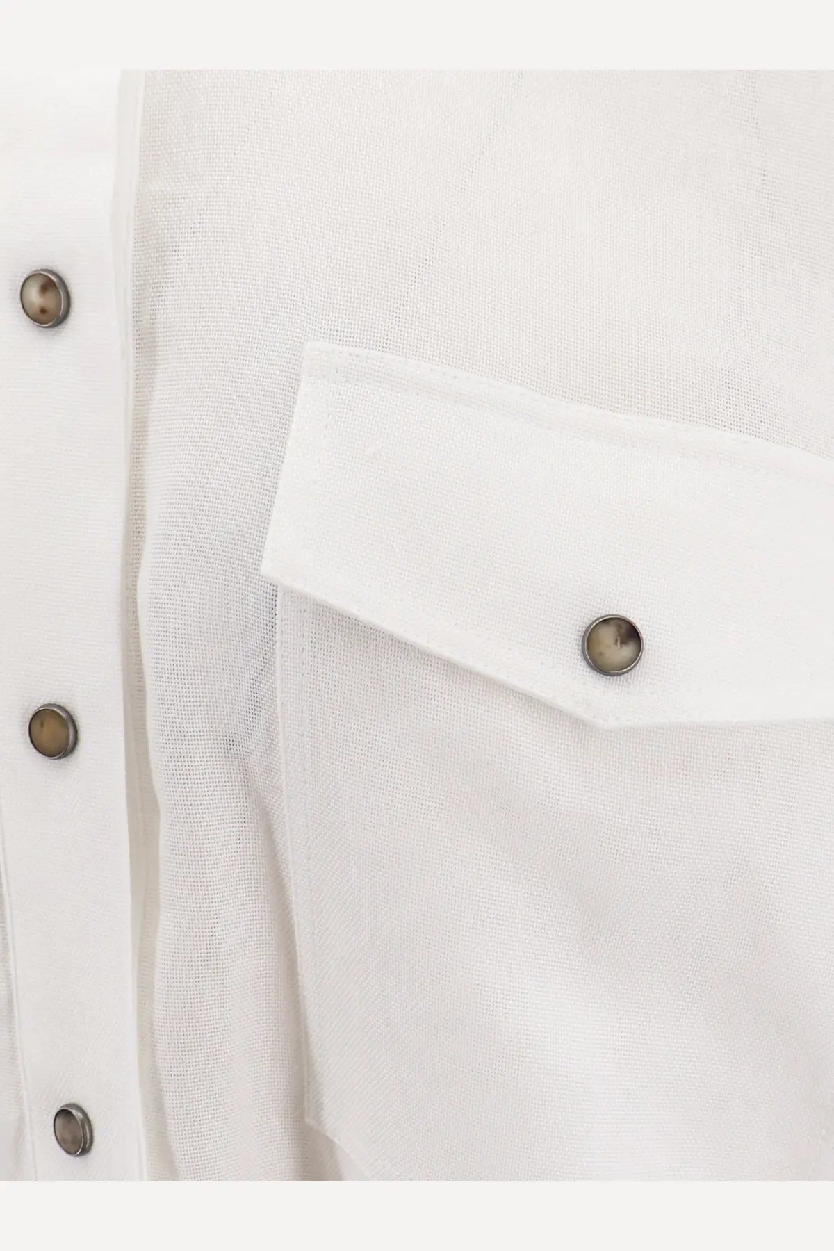 Brunello Cucinelli women’s white cotton shirt with silver-toned buttons and flap pocket