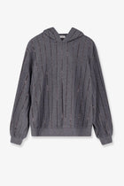 Brunello Cucinelli Women's Dazzling Chalk Stripe Embroidery Cotton Sweatshirt Piombo