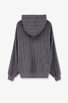 Brunello Cucinelli Women's Dazzling Chalk Stripe Embroidery Cotton Sweatshirt Piombo, view 2