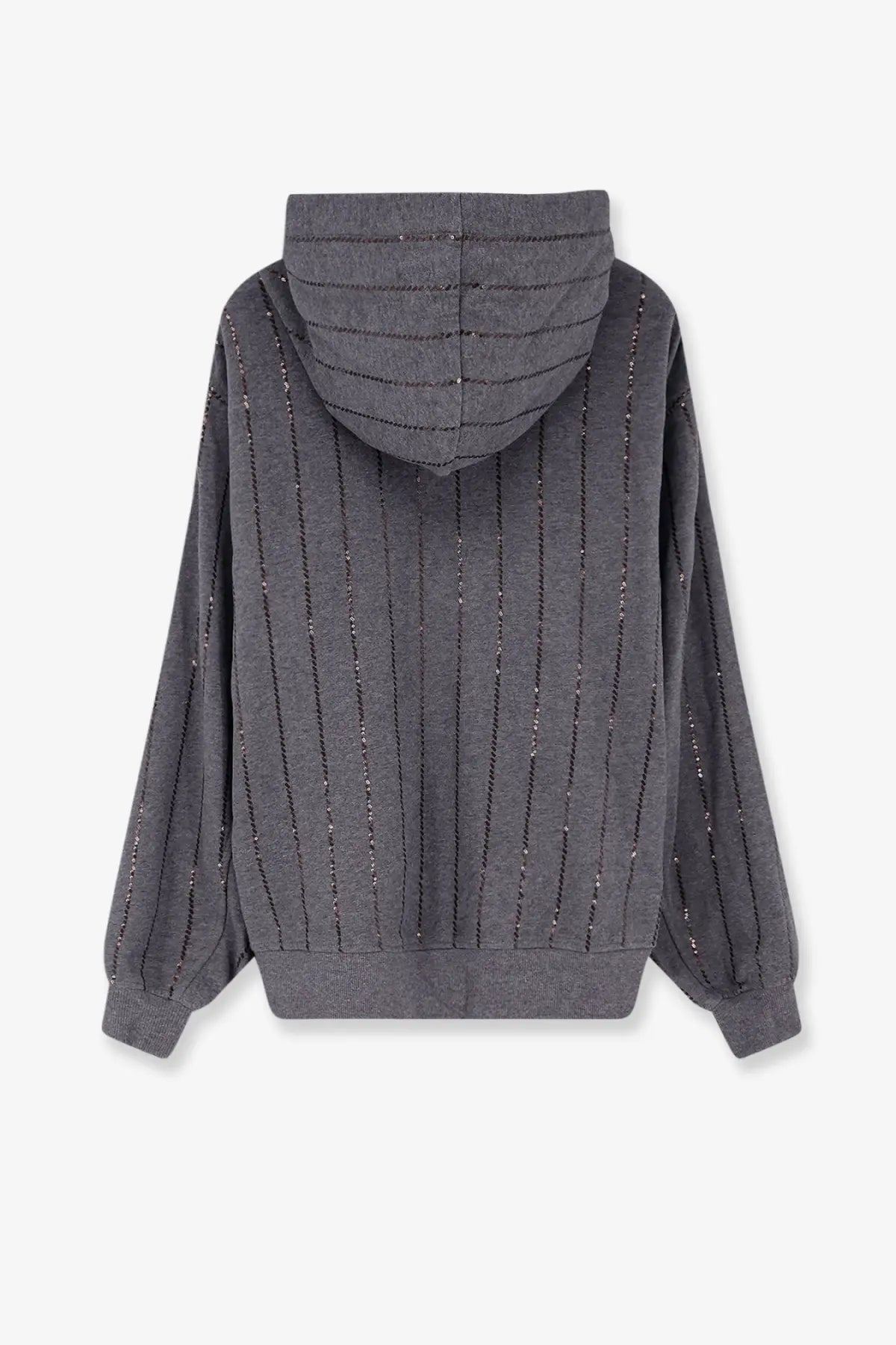 Brunello Cucinelli Women's Dazzling Chalk Stripe Embroidery Cotton Sweatshirt Piombo, view 2