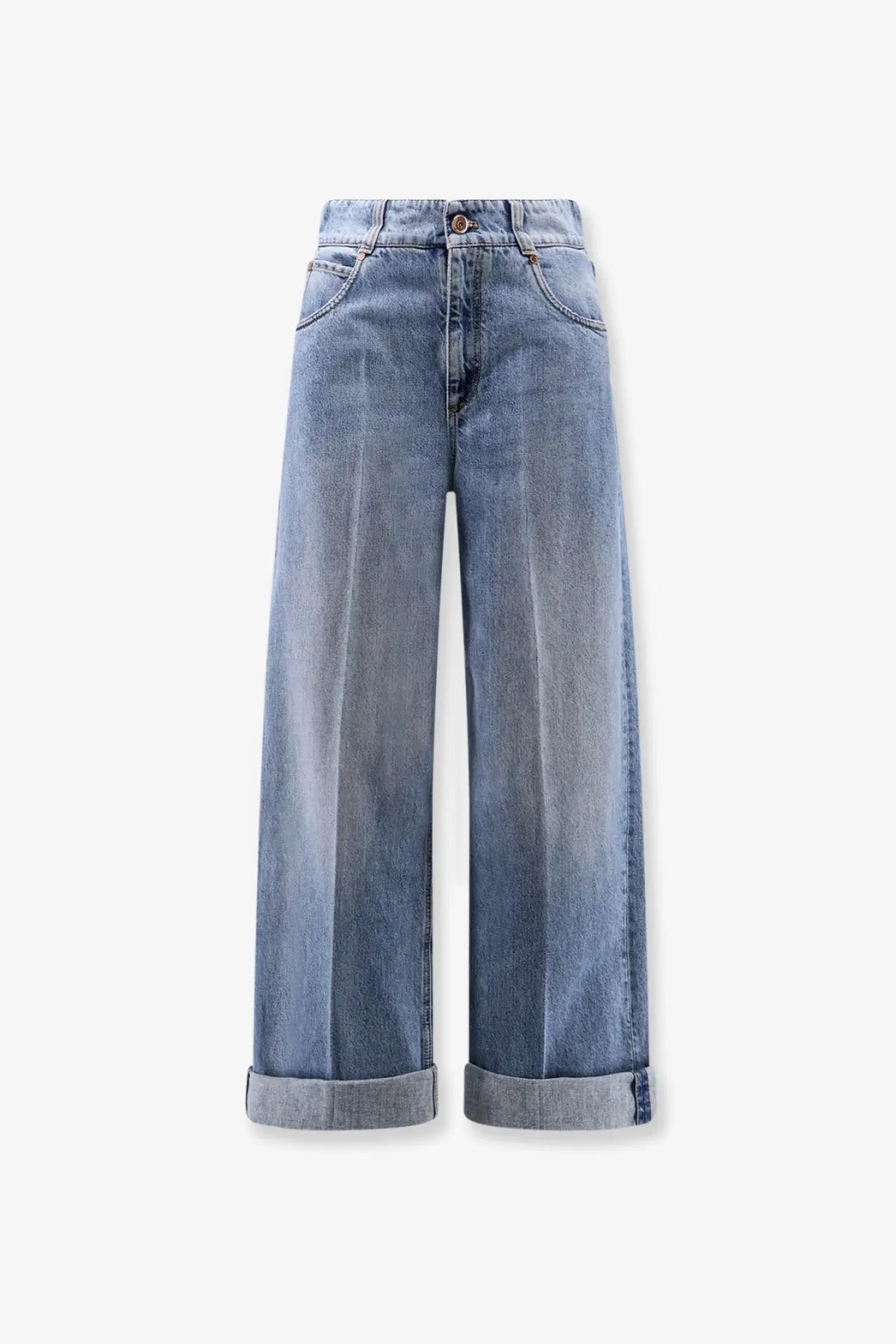Brunello Cucinelli womens high-waisted wide-leg denim jeans in faded blue