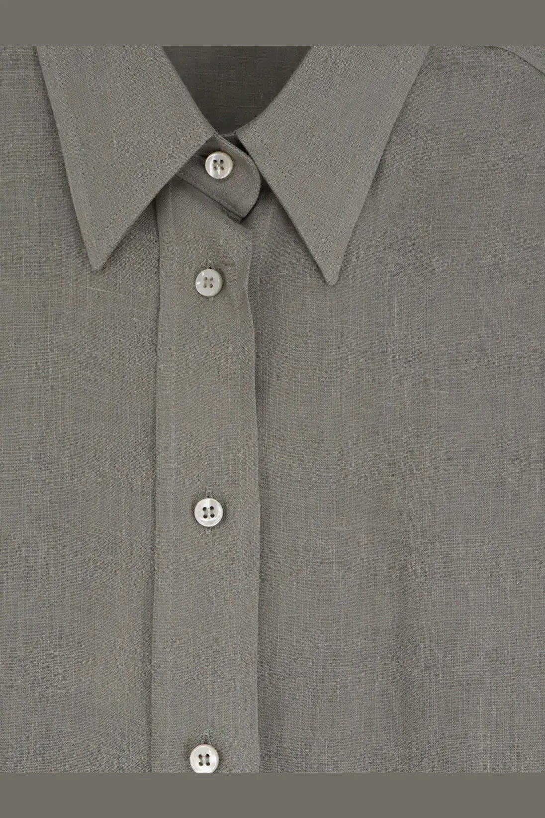 Brunello Cucinelli women’s gray linen button-down shirt with silver toned buttons in a relaxed fit design