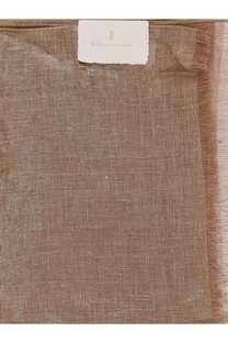 Brunello Cucinelli women’s lurex beige linen scarf with frayed edges perfect for stylish layering