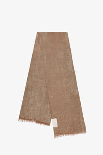 Brunello Cucinelli women’s lurex linen scarf beige taupe with subtle textured weave and fringed edges