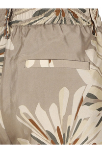 Beige floral-patterned shorts with drawstring waist and front pocket complementing brunello cucinelli green printed silk trousers