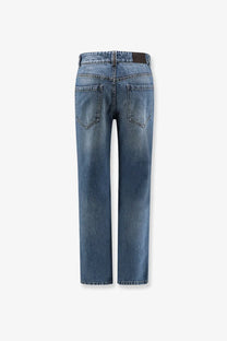 Brunello cucinelli women’s the retro vintage jeans blue medium-wash straight-leg denim jeans back view with classic pockets