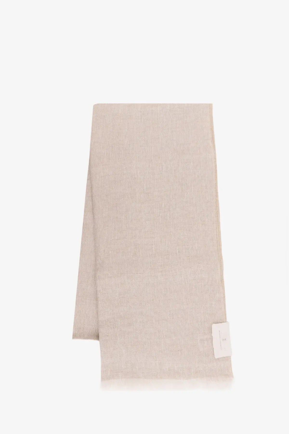 Brunello Cucinelli women’s sparkling linen scarf beige with soft woven texture neatly folded