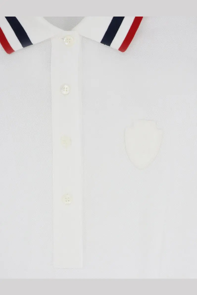 Brunello cucinelli women’s stretch cotton piquet mini dress white with a white polo collar striped red white navy